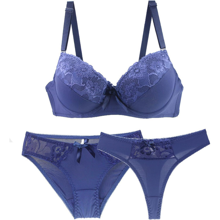 Бюстгальтер Push-up Necalisi BH з кісточками, комплект нижньої білизни для жінок, мереживний бюстгальтер та трусики, блакитний, розмір 38/85B