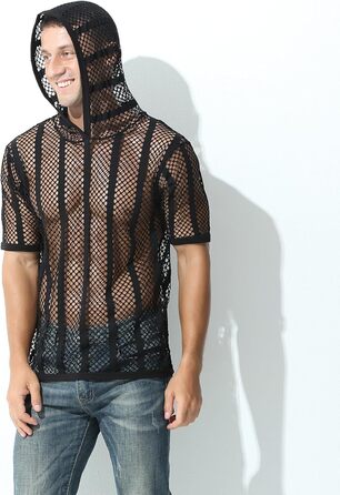 Чоловічий худі Evankin з сіткою, прозорий, короткий топ, футболка, прозорий пуловер (чорний, L)