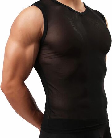 Чоловіча прозора футболка з сітки, нічна сорочка, майка, чорна XL