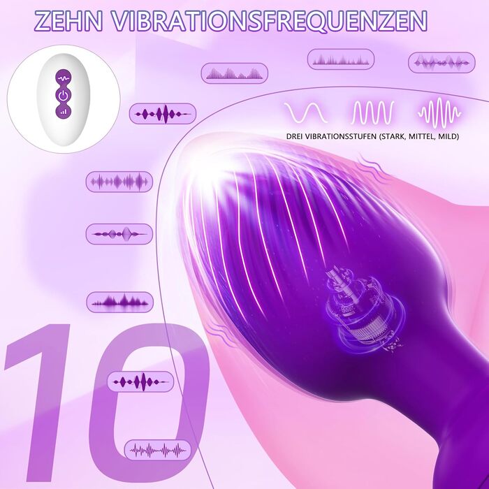 Анальні вібратори для жінок та чоловіків з пультом дистанційного керування, 10 режимів, для пар, фіолетовий