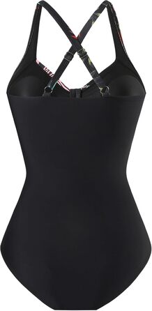 Купальник жіночий Laorchid Monokini з високою талією, корегуючий, з V-подібним вирізом, чорний, з рослинним принтом