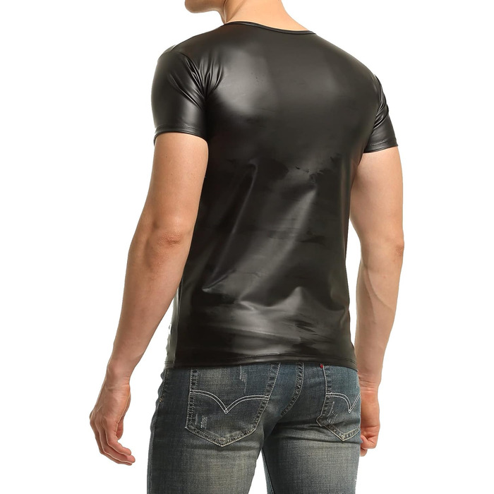 Чоловіча сорочка з ефектом латексу та вставками з сітки XL