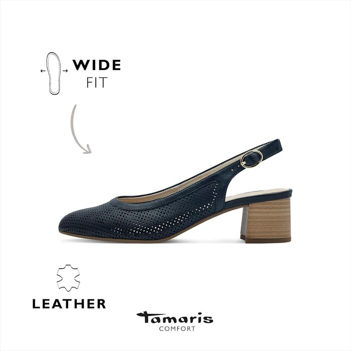 Жіночі шкіряні слінгбеки Tamaris Comfort — елегантні туфлі з відкритою п'яткою, темно-сині (Navy), розмір 40 EU