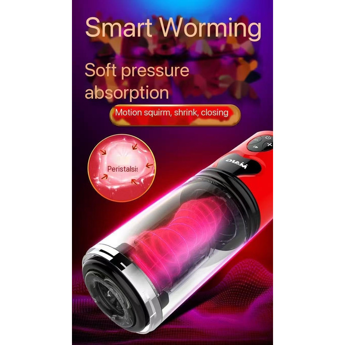 Електричний мастурбатор для чоловіків з ротаційним механізмом та 10 режимами вібрації, телескопічний, реалістичний, червоний