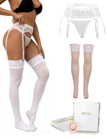 Спідниця-гольф для жінок з мереживом, широка, з 4 кліпсами, сексуальна, великі розміри, прозора білизна, жіночий набір, регульована спідниця-гольф з танго, гальтерний пояс, підтяжки (XL-XXL, 2 шт. - білий гальтер + шкарпетки)