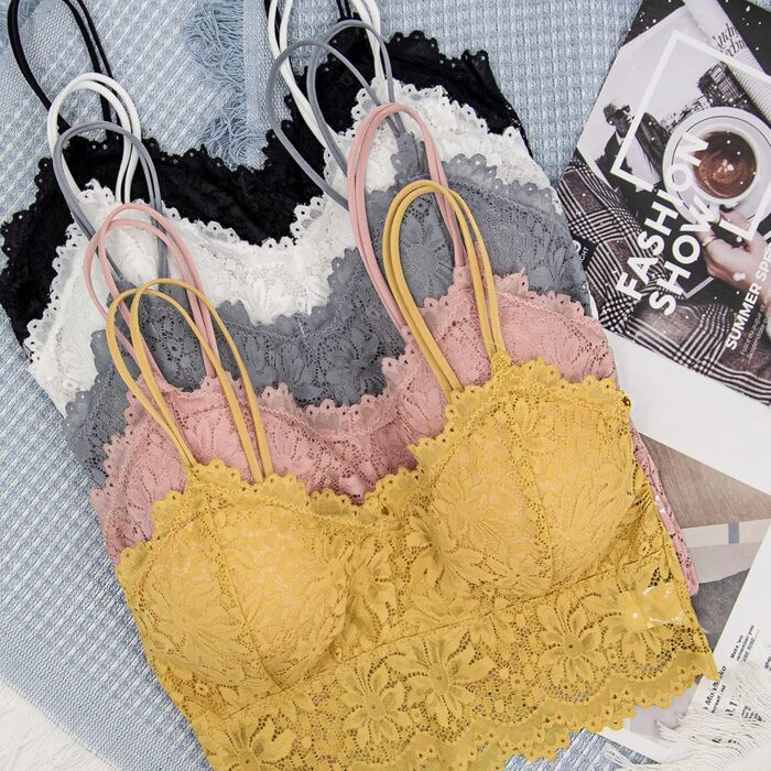 Трусики-бра бюстгальтери Duufin з мереживом, 5 шт., кольори: рожевий, сірий, чорний, бежевий, білий (S-M)