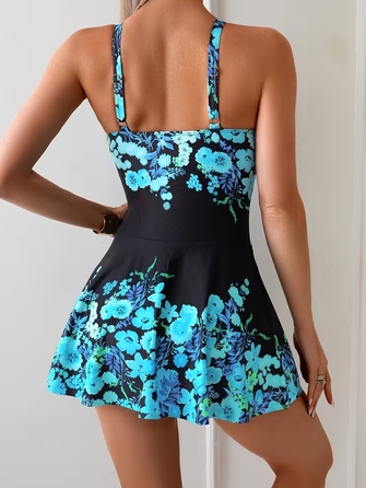 Коригуючий купальник-сукня Plus Size, чорний у квітку, розмір XL (42)