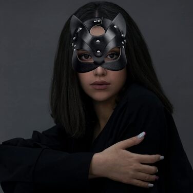 Маска для обличчя SINSEN з екошкіри у вигляді кота - сексуальний аксесуар для косплею, Хелловіну, вечірок та карнавалу, чорна