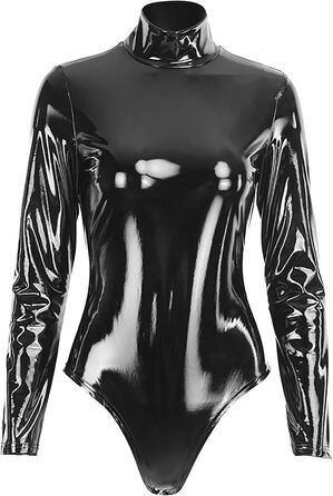 Жіночий сексуальний костюм: еротична білизна, комплект служниці, шкіра та лак, латекс, чорний, M