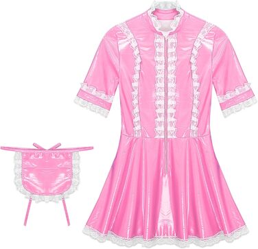 Костюм покоївки Freebily з лакованої шкіри, рожевий, для карнавалу/Хелловіну, розмір XXL
