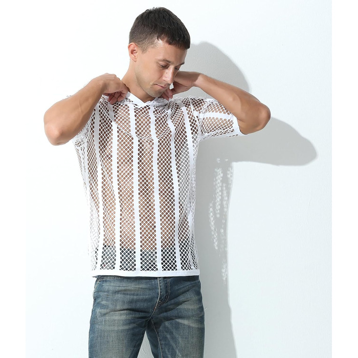 Чоловічий лонгслів Evankin з сіткою, прозорий, з коротким рукавом, футболка з мускульним ефектом, білий