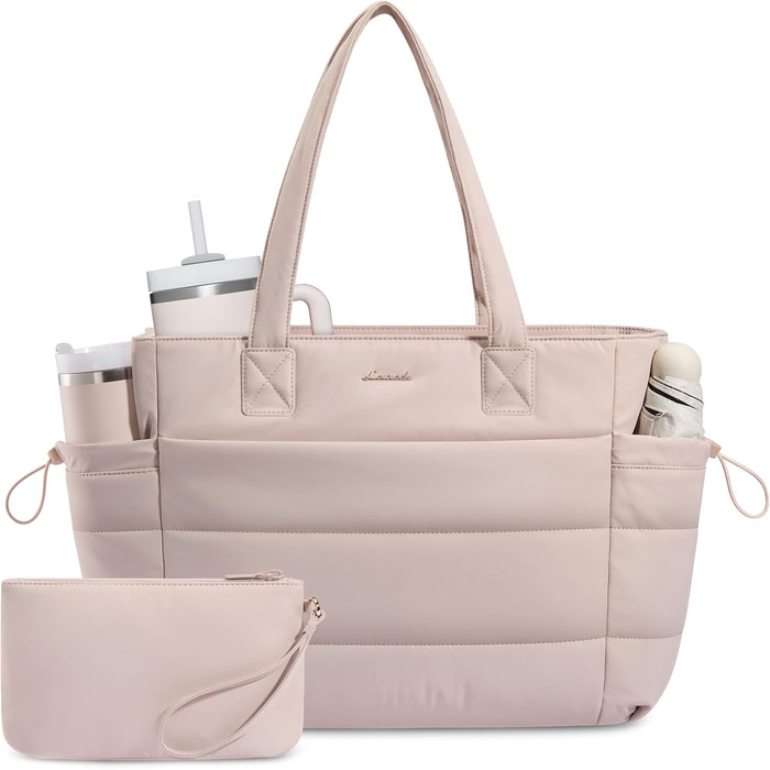 Жіноча сумка-шопер LOVEVOOK велика м'яка сумка Tote Bag для ноутбука 17,3 дюйма, робоча сумка для вчителів та студентів з маленькою сумкою в комплекті (бежевий, 2 шт)
