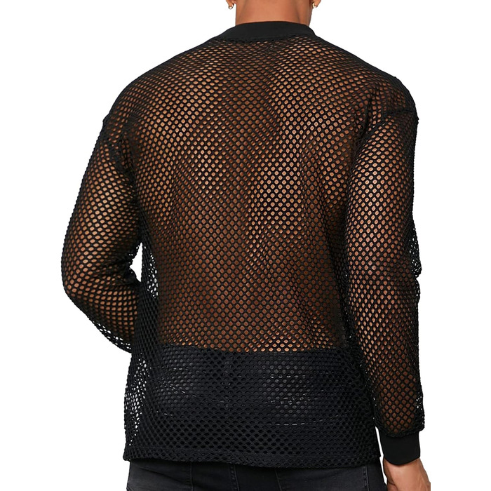 Чоловіча сітка AIEOE: прозора сорочка з довгим рукавом, чорна, розмір M