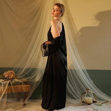 Шовкова піжама-сорочка Babydoll з мереживом для жінок, нічна сорочка, біла (чорна, S)