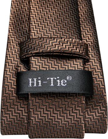 Подарунковий набір Hi-Tie для чоловіків: шовкова смугаста краватка, кишенькова хустка, запонки та затискач, коричневий, для весілля та бізнесу