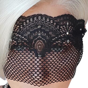 Чорна мереживна півмаска для жінок з червоними стразами – венеціанська маска для маскараду, карнавалу, весілля, вечірки, косплею, бурлеску та Марді Гра (Чорний (білі стрази))