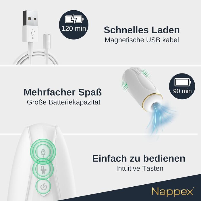 Електричний мастурбатор для чоловіків Nappex Branco з потужним всмоктуванням та вібрацією, режим оргазму - мастурбатор, кишеньковий