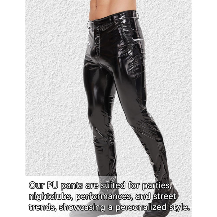 Латексні штани чоловічі Ausing, довгі, з штучної шкіри, слім-фіт, байкерські з кишенями, еластичні, для рейву, костюми, клубний одяг, чорні, розмір M