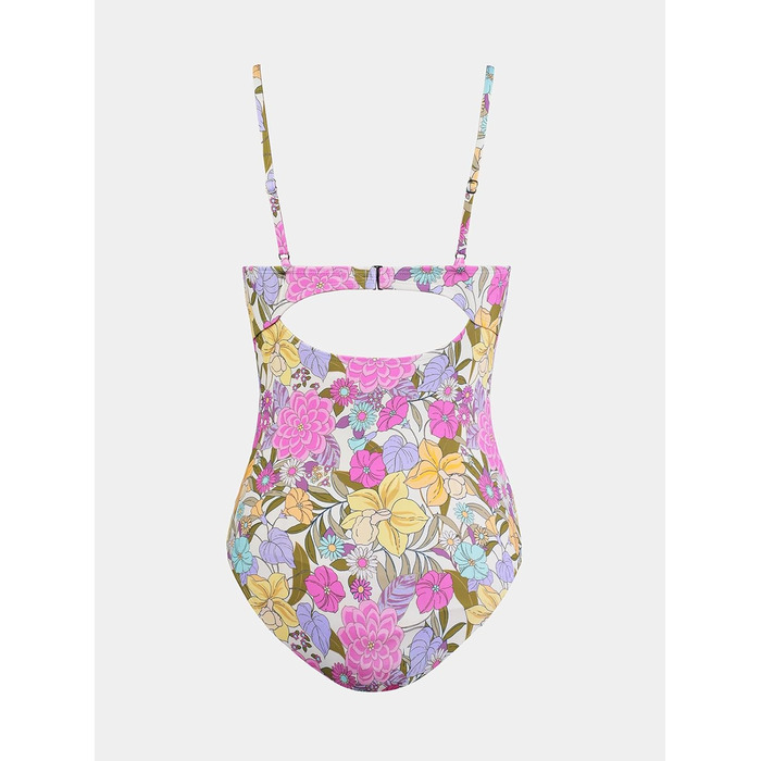 Купальник CUPSHE Daen з V-подібним вирізом, ефект зав'язування, корегуючий, з декоративними вирізами, суцільний (XS, жовтий/рожевий/квіти)