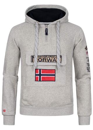 Чоловіча толстовка на блискавці з капюшоном Geographical Norway Gymclass, світло-сіра, теплий світшот з кишенею-кенгуру, розмір XXL