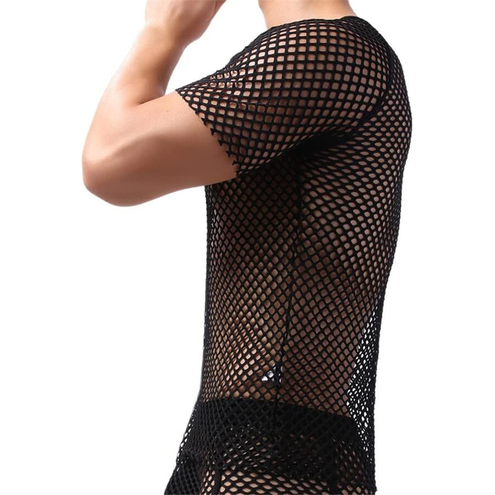 Чоловіча футболка з сітки, прозора, з короткими рукавами, рожевого кольору, XL