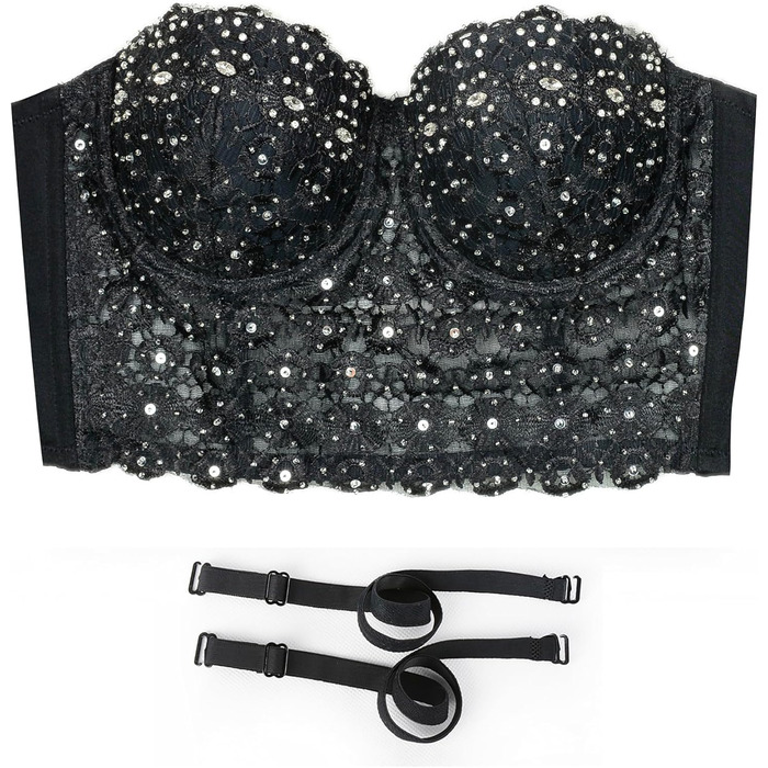 Чорний бюстгальтер-корсет з мережива та стразів Ellacci, топ-кроп, бюстгальтер, мереживний, сексуальний, чорний