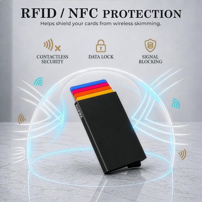 Чоловічий картхолдер Empire Jet Black — тонкий мінімалістичний гаманець з RFID/NFC захистом для кредитних карток