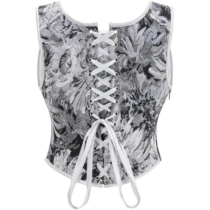 Корегуюча білизна Dreay для жінок у вінтажному стилі, асиметричний виріз, корсетне прилягання, шнурівка спереду та ззаду, бавовна, топ-футболка Roa (L, сірий з маками)