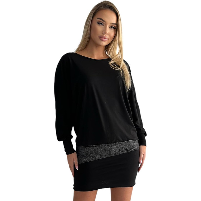 Сукня міні Mississhop святкова блискуча, чорна (S-XXL) - Туніка-пуловер