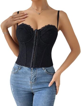 Топ-бралетта Haibang з мереживом, чорний: сексуальний корсет, топ з тонких бретелек, форма одягу для вечірок та клубів