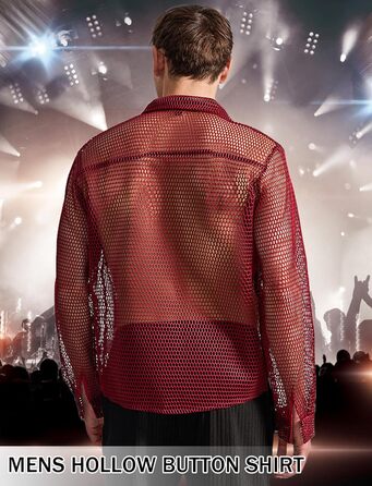Чоловіча сітчаста сорочка AIEOE: прозора сорочка-сітка для вечірки, червона (XXL)