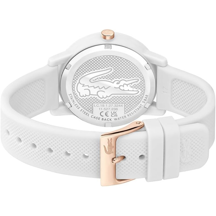 Жіночий кварцовий годинник Lacoste 12.12 білого кольору з силіконовим ремінцем Petit Piqué