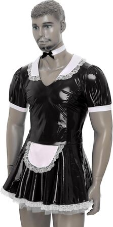Костюм покоївки для чоловіків Inhzoy: лакове плаття, набір з комірцем, карнавал, Хелловін, косплей, 5XL, чорний