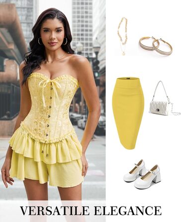 Корсет жіночий - бюстєль-корсет, топ для жінок, повномірний корсаж, шнурування, талія, спідня білизна - Ельфійський жовтий - розмір XS