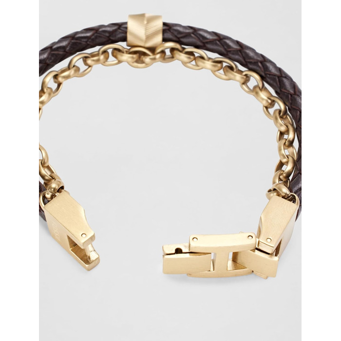 Чоловічий браслет Fossil Casual Texture зі шкіри та нержавіючої сталі, коричневий з золотом