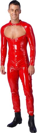 Костюм-комбінезон TiaoBug з довгим рукавом та штанами, еластичний, з ефектом вологості, з сіткою та вставками з шкіри, червоний, 3XL