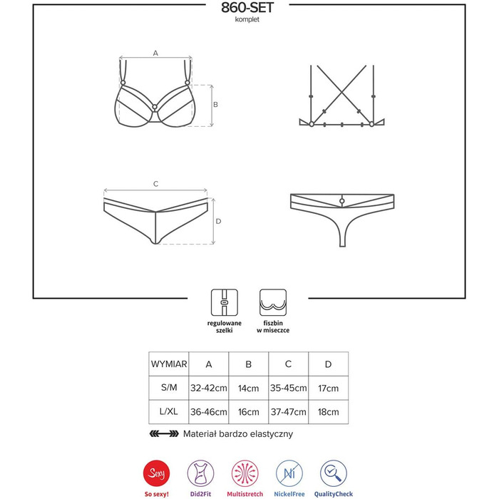 Сексуальний комплект спідньої білизни Obsessive: бюстгальтер з кісточками та стрінг з бретельками, мереживо, рожевий принт, чорний, L-XL