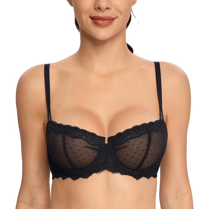 Чорний балконетний бюстгальтер DotVol з пуш-ап, великі розміри, без підкладки, 85B