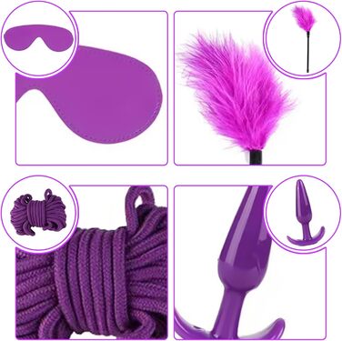 Набір для БДСМ з 26 елементів Qoosea: наручники, феттери, анальні пробки, іграшки для пар. Чорний колір.