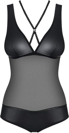 Тілесна обтисла тедді з прозорою сіткою Obsessive XL чорного кольору