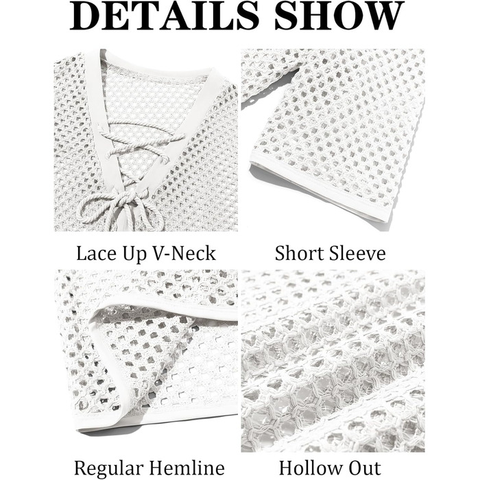 Чоловіча пляжна сорочка Runcati з шнурівкою, V-подібний виріз, в'язана, мереживна, прозора, літня сорочка (Білий/Розкішний сад, M)