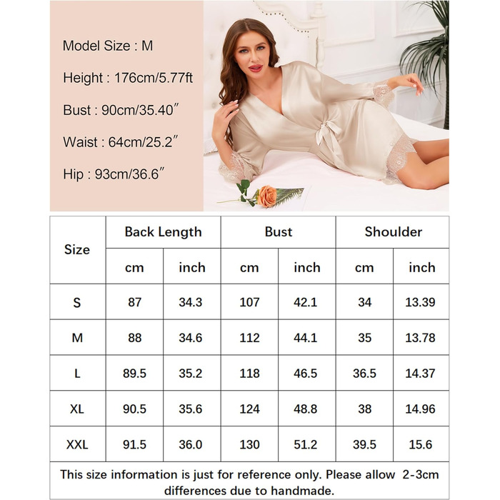 Кимоно жіноче коротке сатинове з бамбуком, мереживом, японський стиль, для вечірки, весілля, піжами, з поясом (глибокий шампань, S)