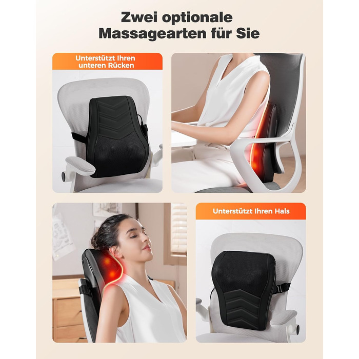 Масажер для шиї та спини Boriwat Shiatsu 3D з функцією підігріву, чорний
