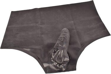 Латексний слип з пеніс-карманом Rubberfashion - коротка сексуальна латексна спідниця з презервативом для чоловіків, чорний, 0.4 мм, XL