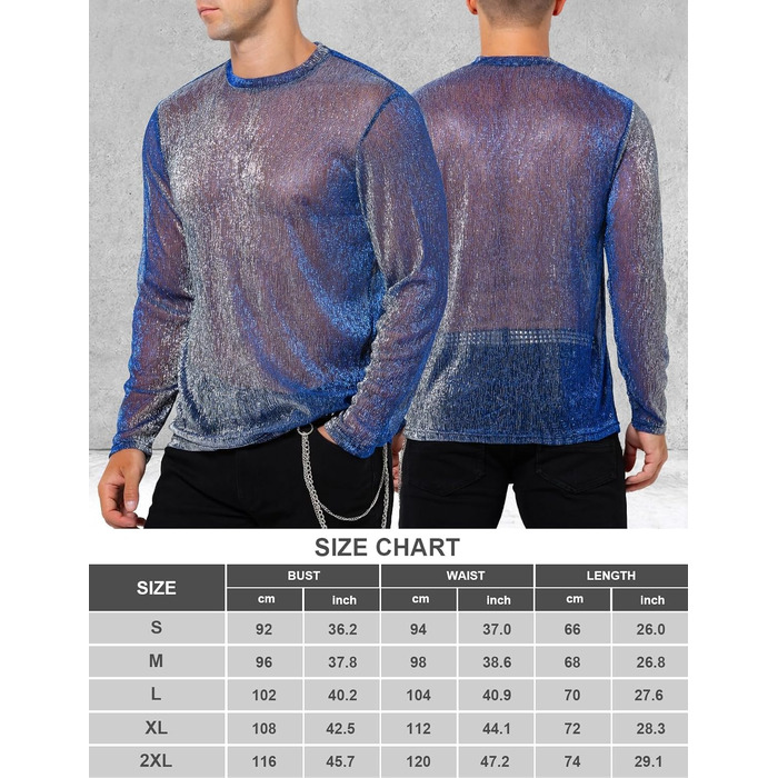 Прозора футболка-сітка Casey Herren з довгим рукавом, мереживна сорочка, мерехтливі сорочки, клубний стиль, A2-блакитний