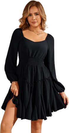 Сукня жіноча Beluring з довгим рукавом, квадратний виріз, висока талія, міні, бавовна, чорна