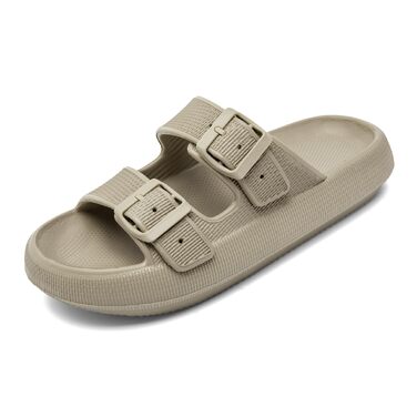 Сліппери Cozyslides Original унісекс — м'які сандалі-хмаринки з регульованими ремінцями, протиковзаюча підошва, швидке висихання, світло-коричневі (35/36 EU)