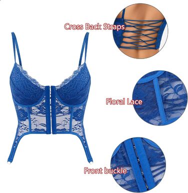 Топ-бралетта Tetudineu з квітковим вишиванням, шнурівка, блакитний (XS)