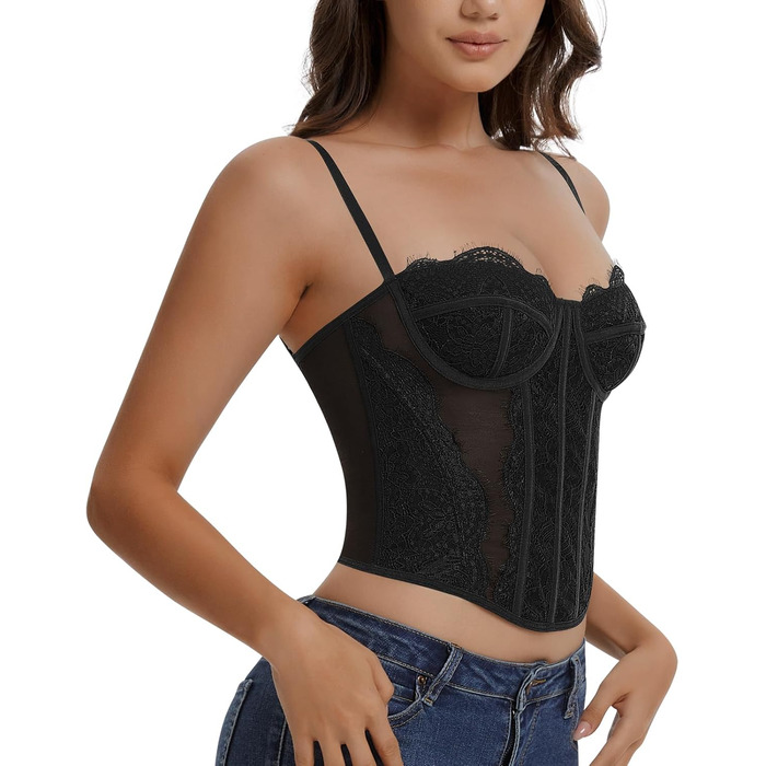 Корсетний топ для жінок з повним бюстом, чорний, XL. Корсет, повсякденний топ, сексуальний кроп-топ з бретелями.