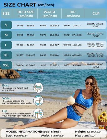 БІКІНІ Дамський Набір з Високою Талією, Бандо, Роздільний, Сексуальний V-Подібний Виріз, Пуш-Ап, Кольоровий Полосатий, Пляжний, Великі Розміри (Темно-синій, XL)